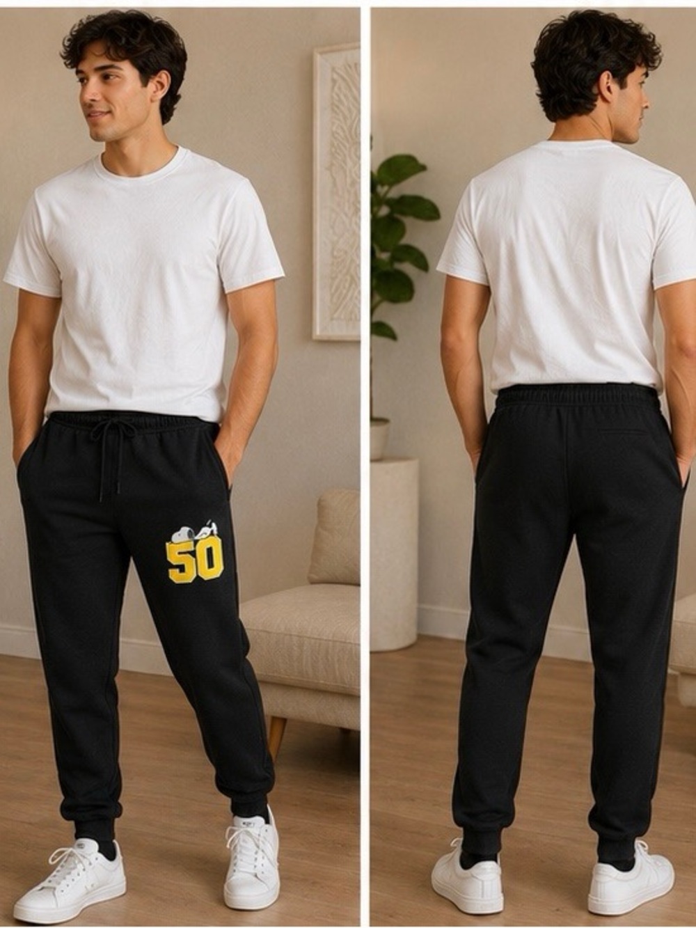 Peanuts Black Joggers with Yellow '50' Graphic